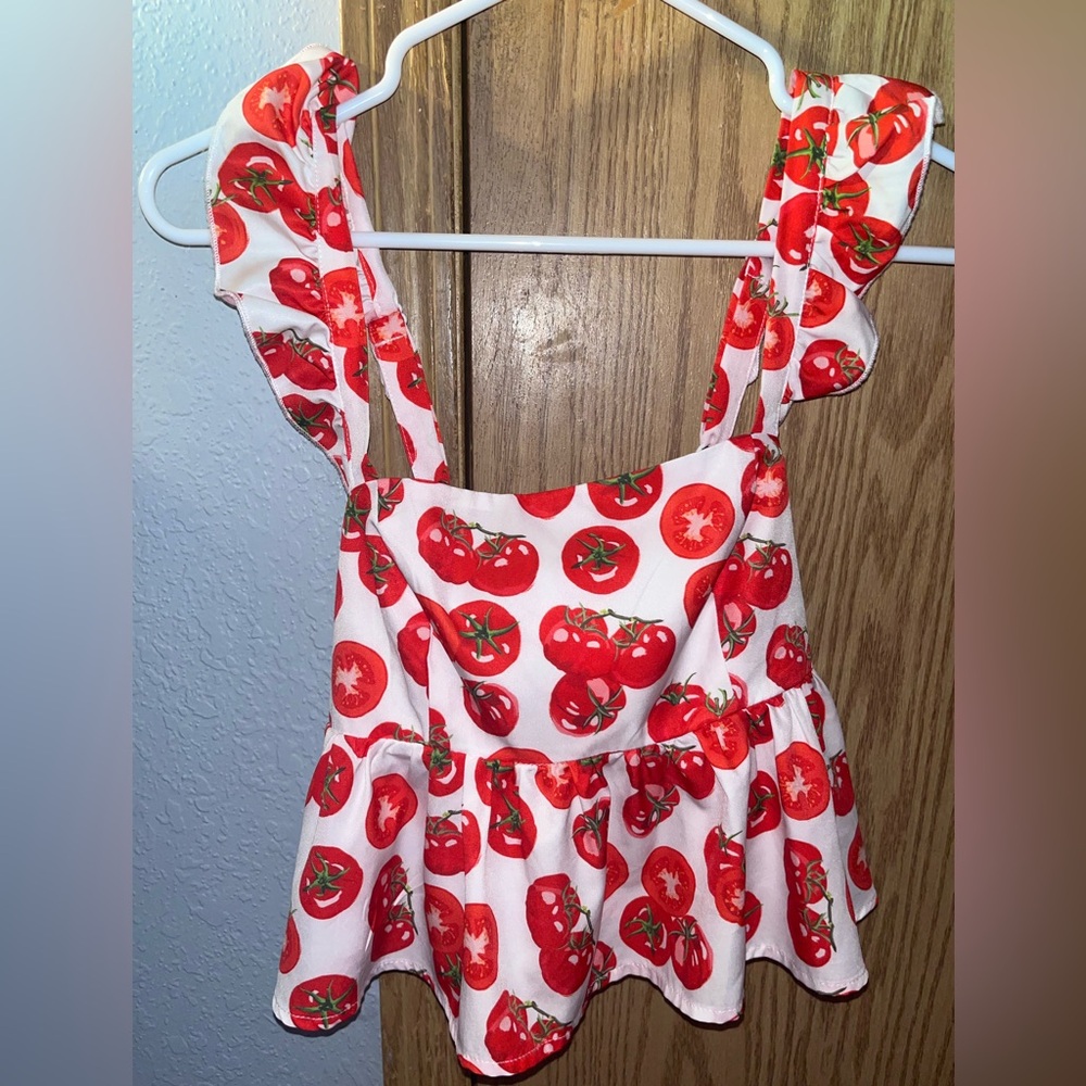 LT Tomato Girl Babydoll Feminine Farmers Market Floaty Tank Tie Back Adjustable